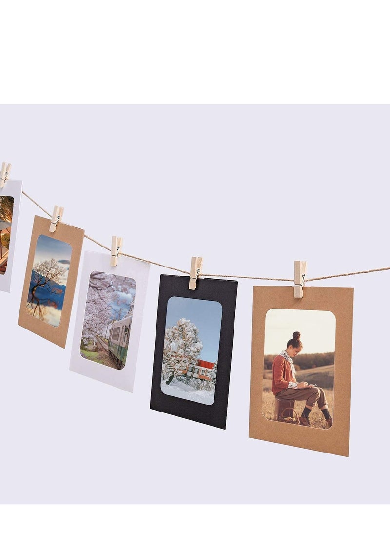 Generic - Photo Frame 30 Pack Paper 6x4 Set Multiple Photos Picture Mats with Mini Wooden Clips and String Hanging Cardboard for Home Room Wall Decor Diy - Image 1