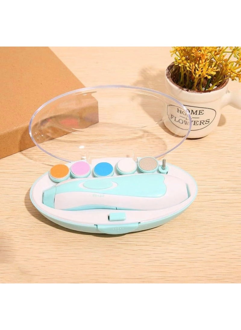 BLUE CORAL Baby Nail Trimmer Multifunctional Electric 6 in 1 Baby Nail File Clippers Toes Fingernail Cutter Trimmer Manicure Tool Set New Born Baby Care Blue  - Image 1