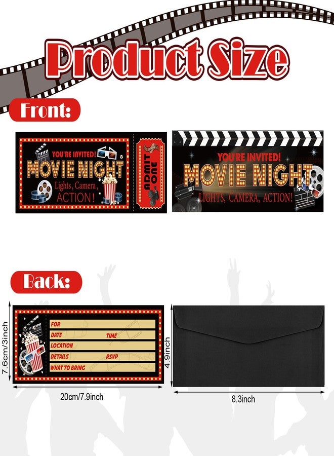 Woanger 50 Pieces Movie Party Invitations with Envelopes Movie Night Invitations Film Ticket for Birthday Baby Shower Film Night Red Carpet Party(Movie) - Image 2