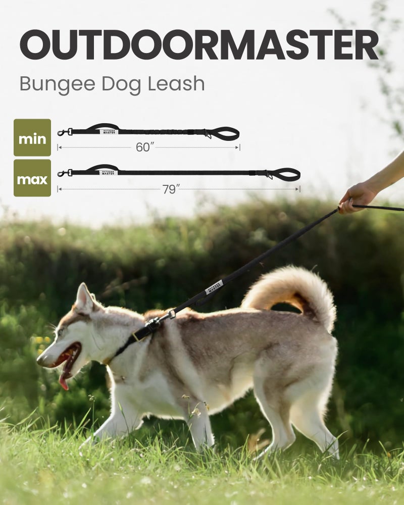 OutdoorMaster Bungee Dog Leash, Heavy Duty Dog Leash with Shock Absorption, 2 Padded Handles Training Leash, Improved Dog Safety and Comfort - Black Upgraded, 6 FT - Image 3
