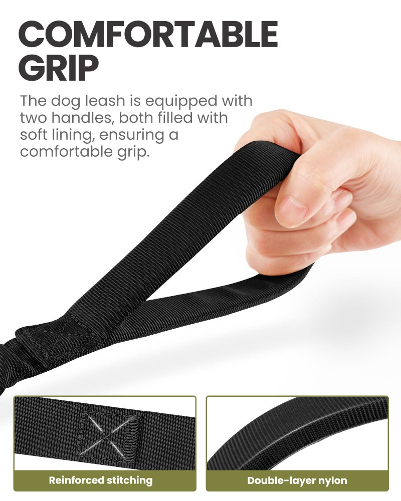 OutdoorMaster Bungee Dog Leash, Heavy Duty Dog Leash with Shock Absorption, 2 Padded Handles Training Leash, Improved Dog Safety and Comfort - Black Upgraded, 6 FT - Image 2