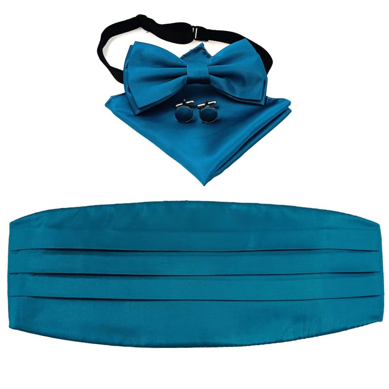 UTF Store UTF Men's Cummerbund Set - Bow Tie (Pretied), Pocket Square & Cufflinks | Formal Wear for Wedding, Party & Business - Image 1