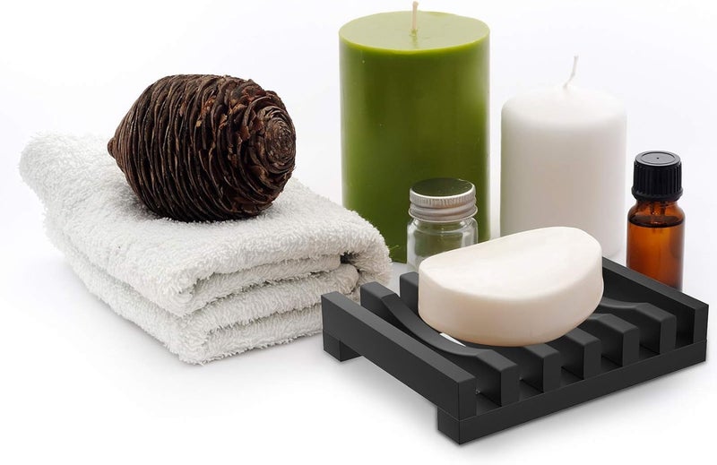 TOPSKY 2Pcs Soap Dish Holder, Non-Slip Bathroom Accessories Silicone Soap Case Saver, Sink Deck Bathtub Shower Dish Soap Drainer, Silicone Holder for Soap, Sponges, Scrubber (Black) - Image 5