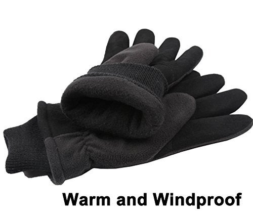 OZERO Thermal Gloves Deerskin Leather Winter Warm Glove Insulated Fleece for Snow Skiing Driving Cycling Hiking Runing Hand Warmer in Cold Weather for Men and Women Small Black - Image 3