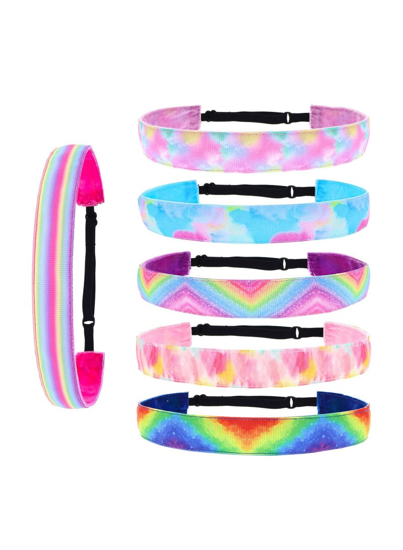 6 Tie Dye Elastic Headbands for Girls, No Slip Adjustable Multicolour Hair Bands for Kids, Stretch Head Band for Girl Teens, Cute Nonslip Tie-Dye Hair Accessories for Birthday Party Gift - Image 2