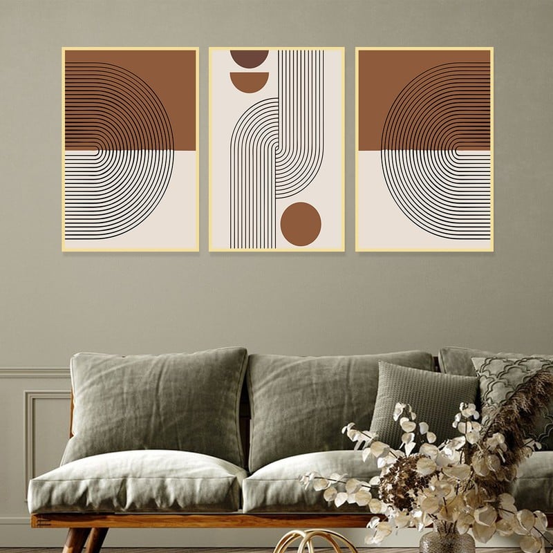 Marktna Three canvas panels with a bohemian art design and a hollow frame, measuring (90×40), three pieces - Image 1