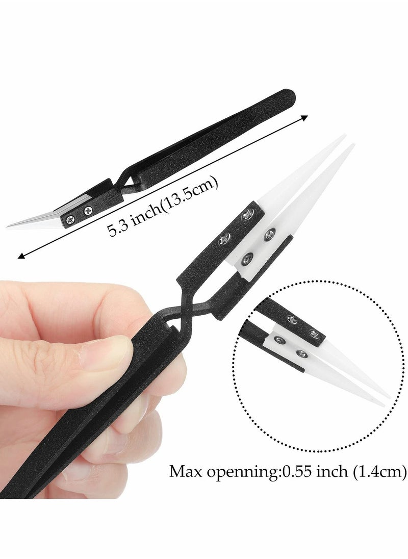 Excefore - Reverse Tweezers, 3 Pcs Black Precision Cross Locking Tweezers Ceramic Tip Kit for Electronic Soldering, Soldering Tool with Tips - Image 1