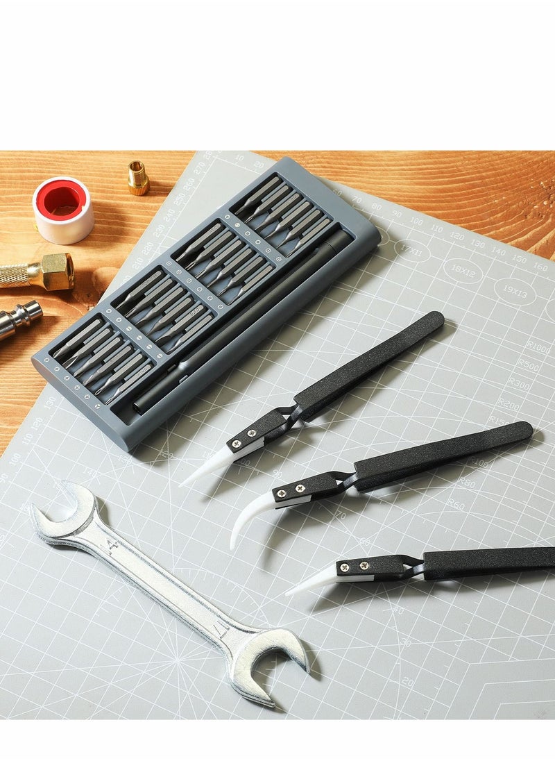 Excefore - Reverse Tweezers, 3 Pcs Black Precision Cross Locking Tweezers Ceramic Tip Kit for Electronic Soldering, Soldering Tool with Tips - Image 1