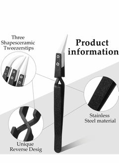 Excefore Reverse Tweezers, 3 Pcs Black Precision Cross Locking Tweezers Ceramic Tip Kit for Electronic Soldering, Soldering Tool with Tips  - Image 4