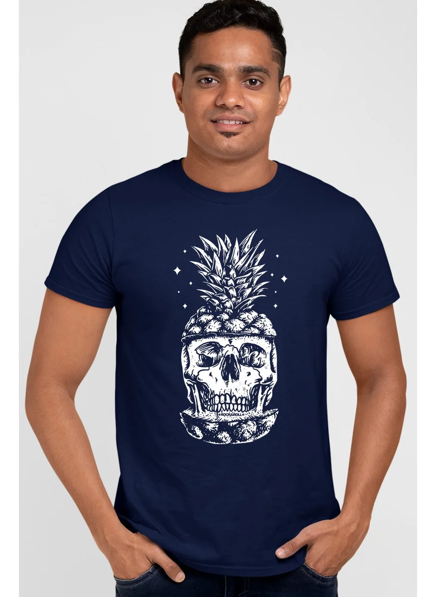 Rock&Roll Pineapple Head Navy Blue Short Sleeve Men's T-Shirt