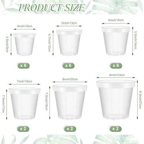 Vesici 24 Pcs 4/5/6/7/8/9 Inch Large Size Clear Nursery Pots Variety Pack Plant Pots with Drainage Holes Planters for Indoor Plants Flexible Transparent Plastic Plant Bottle Succulents - Image 2