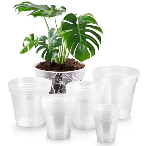 Vesici 24 Pcs 4/5/6/7/8/9 Inch Large Size Clear Nursery Pots Variety Pack Plant Pots with Drainage Holes Planters for Indoor Plants Flexible Transparent Plastic Plant Bottle Succulents - Image 1