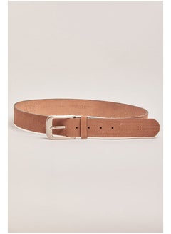 Genuine Leather Belt With Textured Effect and Single Prong Buckle For Men