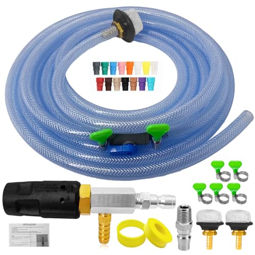 YDHFTYS Adjustable Long Range Nozzle for Pressure Washer, Downstream Injection Spray Nozzle Kit 4–4.5 GPM, External Chemical Injector w/1/4" Quick Connect,15FT Hose,Shut-Off Valve & Filter,2500–4000 PSI. - Image 1