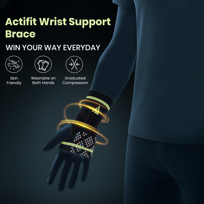 ACTIFIT Wrist Support Brace for Men and Women, Compression Wrap for Pain Relief, Sprains, Carpal Tunnel, Adjustable and Breathable Strap, Multicolor, XL Size, Pack of 1 - Image 4