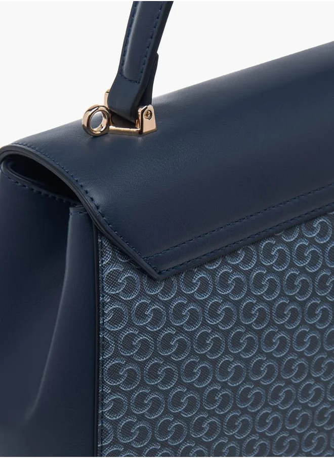 Celeste Women Monogram Print Satchel Bag with Grab Handle and Button Closure