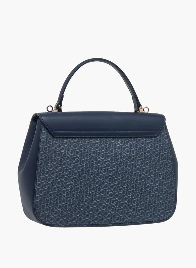 Celeste Women Monogram Print Satchel Bag with Grab Handle and Button Closure