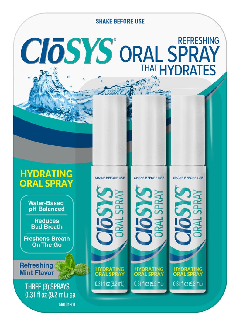 CloSYS بخاخ الفم كلوسيس، 0.31 أونصة (3 عد)، نعناع، خالي من السكر، متوازن الحموضة، يحارب رائحة الفم الكريهة - Image 1