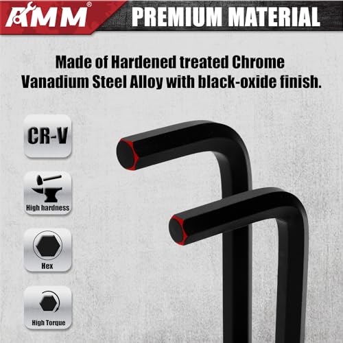 AMM 31-Piece Hex Key Wrench Set, Metric and SAE Allen Wrenches (0.028-3/8 inch, 0.7-10 mm) L Shape Allen Keys, Chrome Vanadium Steel - Image 3