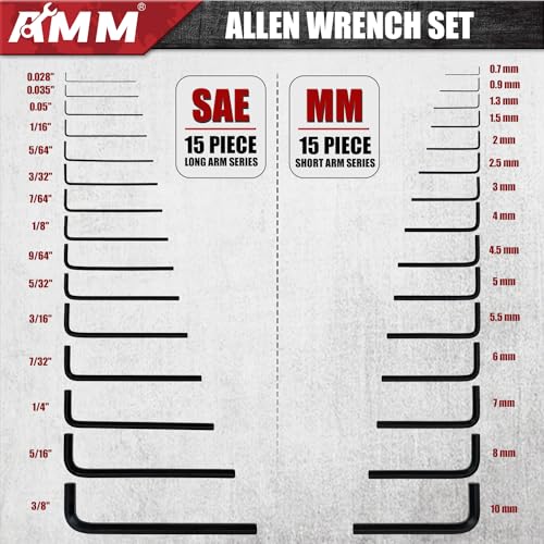 AMM 31-Piece Hex Key Wrench Set, Metric and SAE Allen Wrenches (0.028-3/8 inch, 0.7-10 mm) L Shape Allen Keys, Chrome Vanadium Steel - Image 2
