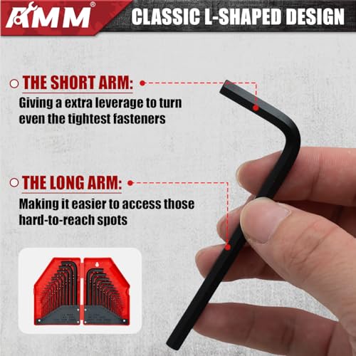 AMM 31-Piece Hex Key Wrench Set, Metric and SAE Allen Wrenches (0.028-3/8 inch, 0.7-10 mm) L Shape Allen Keys, Chrome Vanadium Steel - Image 4