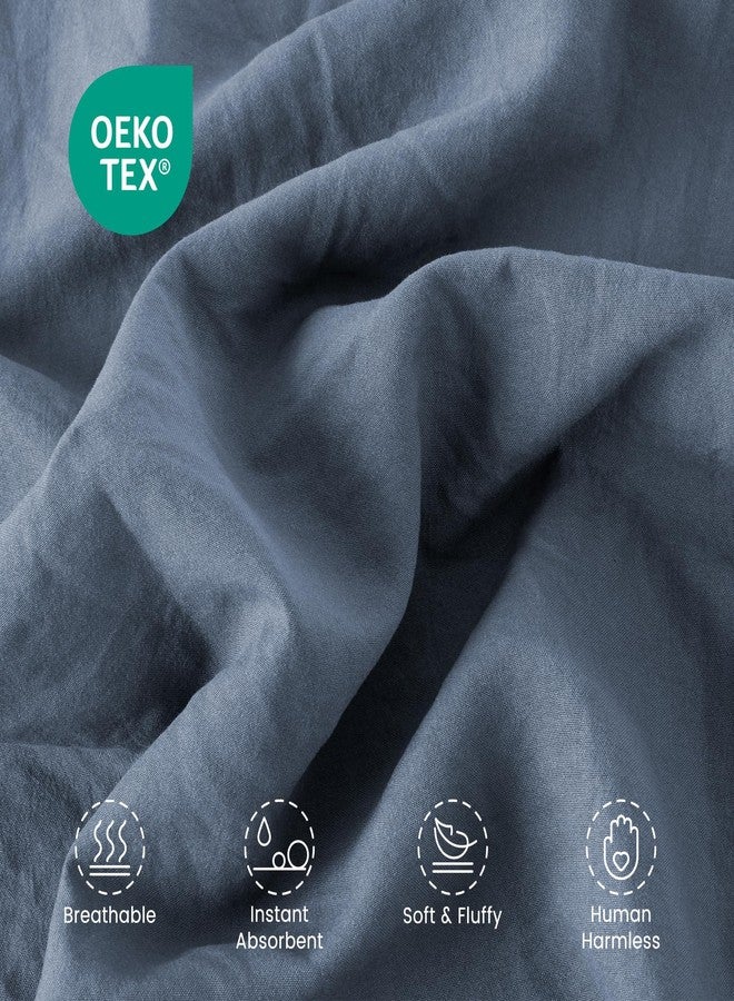 SLEEP ZONE طقم لحاف كوين من سليب زون، حشوة لحاف بنسيج مجعد طبيعي، ملمس قطني كتاني، أطقم مفروشات خفيفة الوزن وجيدة التهوية مع لحاف واحد و2 غطاء وسادة (أزرق حجر الصوان) - Image 3