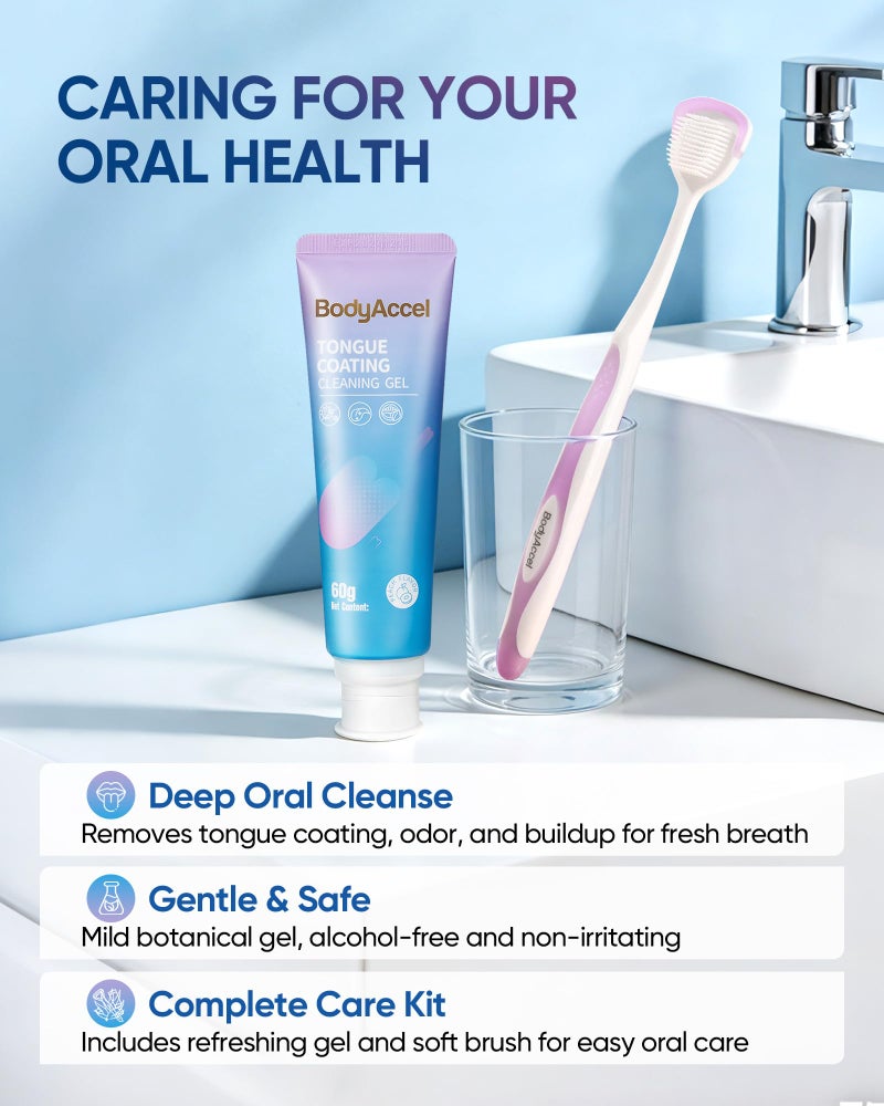BodyAccel Tongue Cleaner Gel with Tongue Brush â€“ Fresh Breath Oral Care Kit â€“ Tongue Scraper Gel Set for Bad Breath Removal, Maintain Oral Health - Image 2