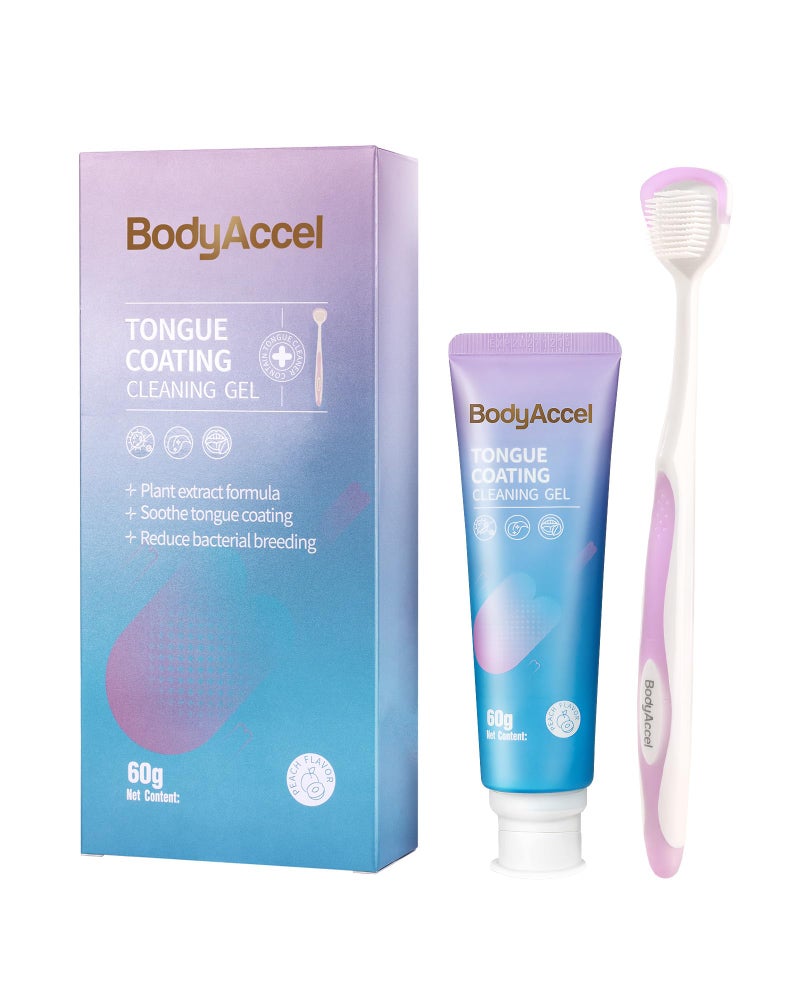 BodyAccel Tongue Cleaner Gel with Tongue Brush â€“ Fresh Breath Oral Care Kit â€“ Tongue Scraper Gel Set for Bad Breath Removal, Maintain Oral Health - Image 1