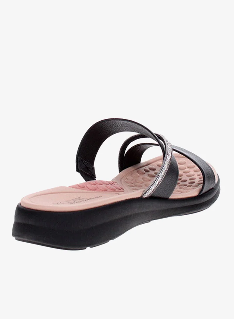 Modare Black Flat Sandals for Women – Stylish Ladies Flat Sandals & Comfortable Flat Slippers for Women | Best Price UAE