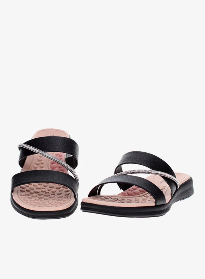 Modare Black Flat Sandals for Women – Stylish Ladies Flat Sandals & Comfortable Flat Slippers for Women | Best Price UAE