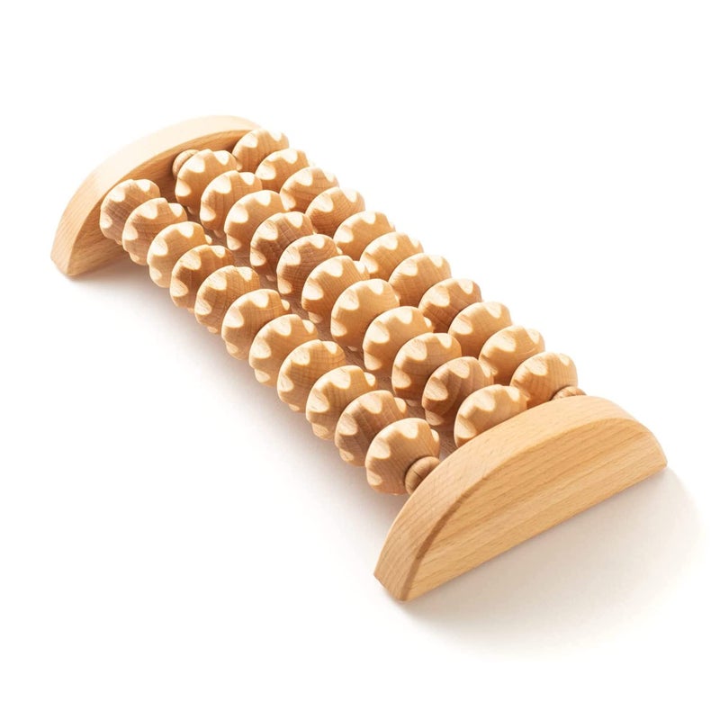 Tuuli Accessories - Wooden Foot Massager, Grooved Muscle Roller, Helps Ease Muscle Tension, Supports Blood Circulation, Natural Wood Therapy Massage Tools, 26 x 12 cm - Image 1