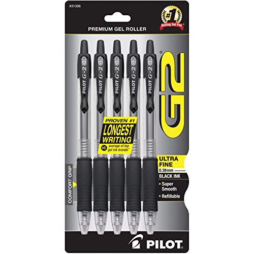 Pilot, G2 Premium Gel Roller Pens, Ultra Fine Point Gel Pens 0.38 mm, Pack of 5, Black - Image 3