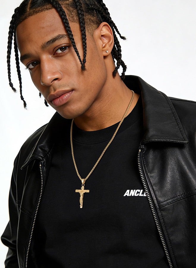 U7 Men Crucifix Cross Pendant with Chain Baptism Christian Jewelry Stainless Steel/18K Gold Antique Jesus Necklace, Gift Packed,Length 22", 24inch, Stainless Steel - Image 2