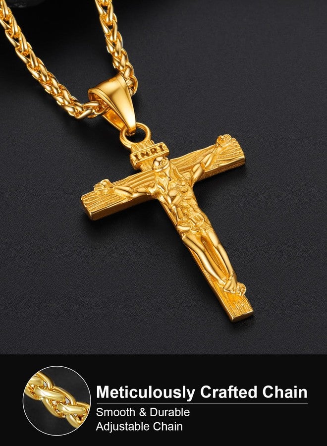 U7 Men Crucifix Cross Pendant with Chain Baptism Christian Jewelry Stainless Steel/18K Gold Antique Jesus Necklace, Gift Packed,Length 22", 24inch, Stainless Steel - Image 4