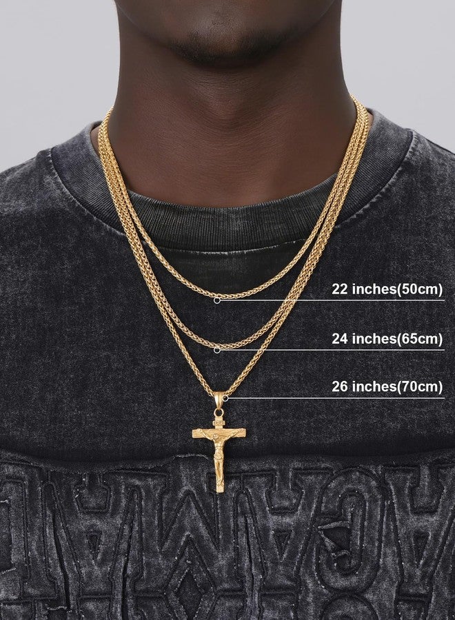 U7 Men Crucifix Cross Pendant with Chain Baptism Christian Jewelry Stainless Steel/18K Gold Antique Jesus Necklace, Gift Packed,Length 22", 24inch, Stainless Steel - Image 3