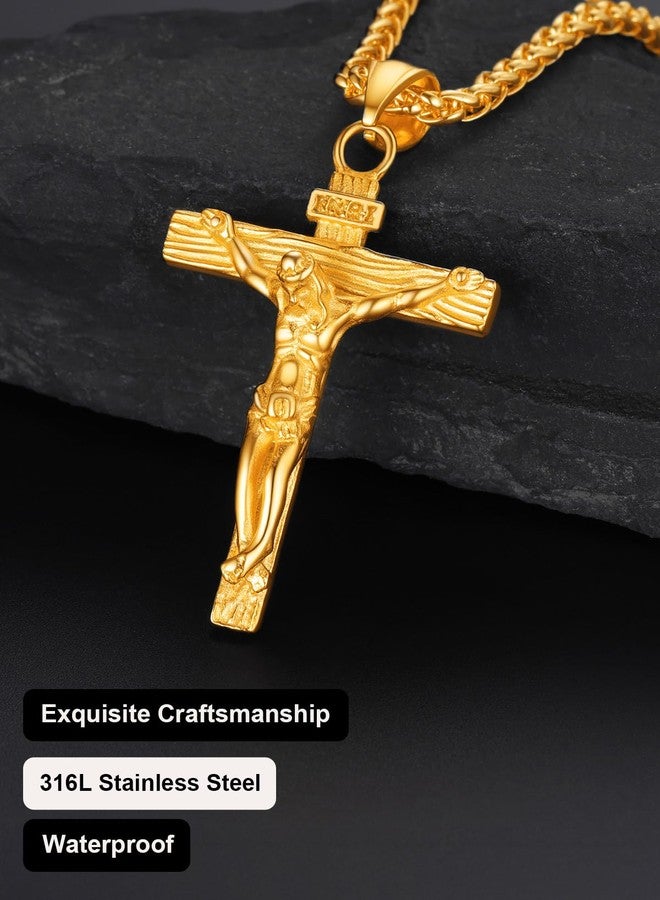 U7 Men Crucifix Cross Pendant with Chain Baptism Christian Jewelry Stainless Steel/18K Gold Antique Jesus Necklace, Gift Packed,Length 22", 24inch, Stainless Steel - Image 5