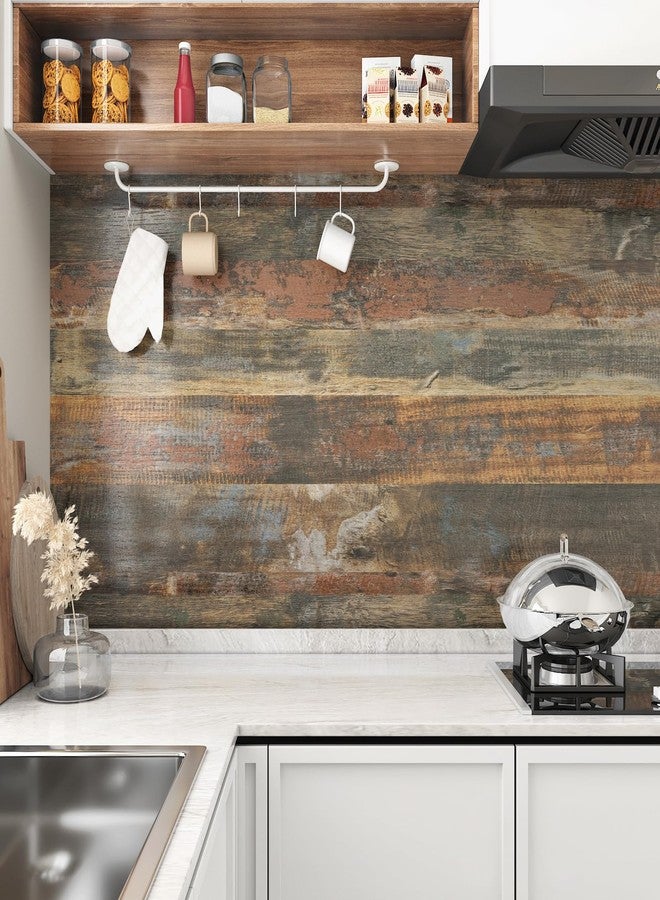 Wallercity ورق حائط لاصق من Wallercity Vintage Butcher Block لأسطح العمل من الفينيل الأحمر/البني السميك المقاوم للماء للحمام، ورق حائط خشبي قابل للتقشير واللصق للخزائن وسطح الطاولة والمطبخ، مقاس 15.8 × 78.7 بوصة - Image 2