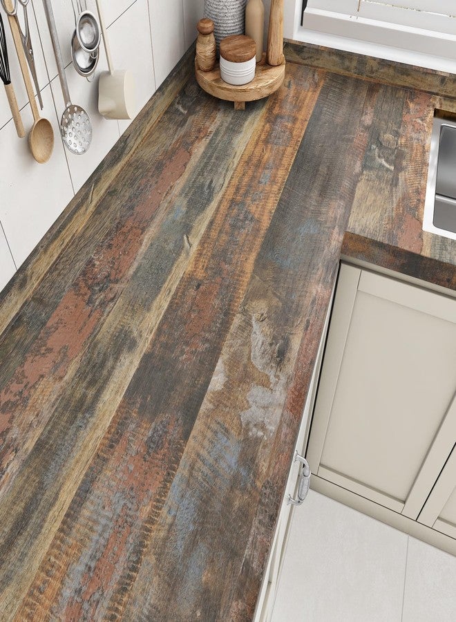 Wallercity ورق حائط لاصق من Wallercity Vintage Butcher Block لأسطح العمل من الفينيل الأحمر/البني السميك المقاوم للماء للحمام، ورق حائط خشبي قابل للتقشير واللصق للخزائن وسطح الطاولة والمطبخ، مقاس 15.8 × 78.7 بوصة - Image 1