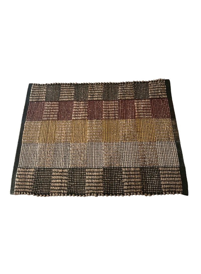 IndiaWeaves Handwoven Jute Cotton Rug Multicolors Square Pattern Size- 60x90cm - Image 1