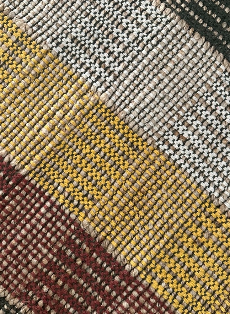 IndiaWeaves Handwoven Jute Cotton Rug Multicolors Square Pattern Size- 60x90cm - Image 2