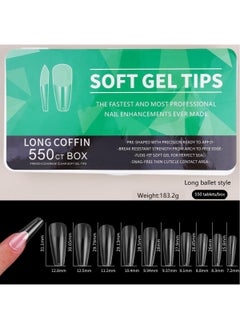 KASTWAVE 550pcs Soft Gel Full Cover Nail Clippers 10 Sizes Gel Nail Clippers Full Cover False Nails Artificial Nails with Box Matte Long Ballet Nail Extensions for Nail Salon and DIY Manicure  - Image 1