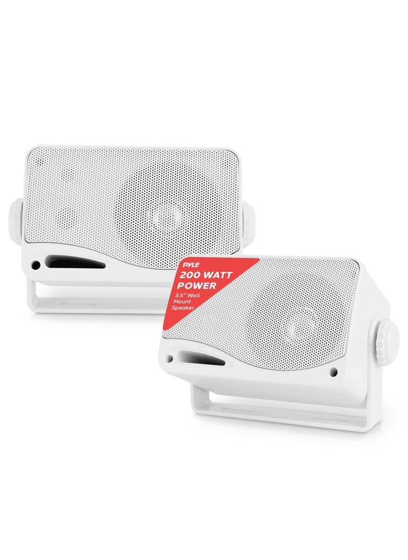Pyle Pyle 3-Way Weatherproof Outdoor Speaker Set - 3.5 Inch 200W Pair of Marine Grade Mount Speakers - in a Heavy Duty ABS Enclosure Grill - Home, Boat, Poolside, Patio, Indoor Outdoor Use -PLMR24 (White)  - Image 1