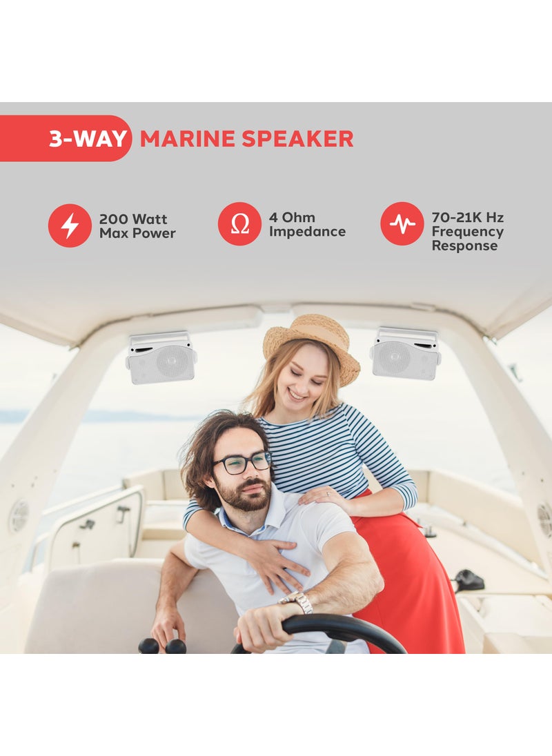 Pyle Pyle 3-Way Weatherproof Outdoor Speaker Set - 3.5 Inch 200W Pair of Marine Grade Mount Speakers - in a Heavy Duty ABS Enclosure Grill - Home, Boat, Poolside, Patio, Indoor Outdoor Use -PLMR24 (White)  - Image 2