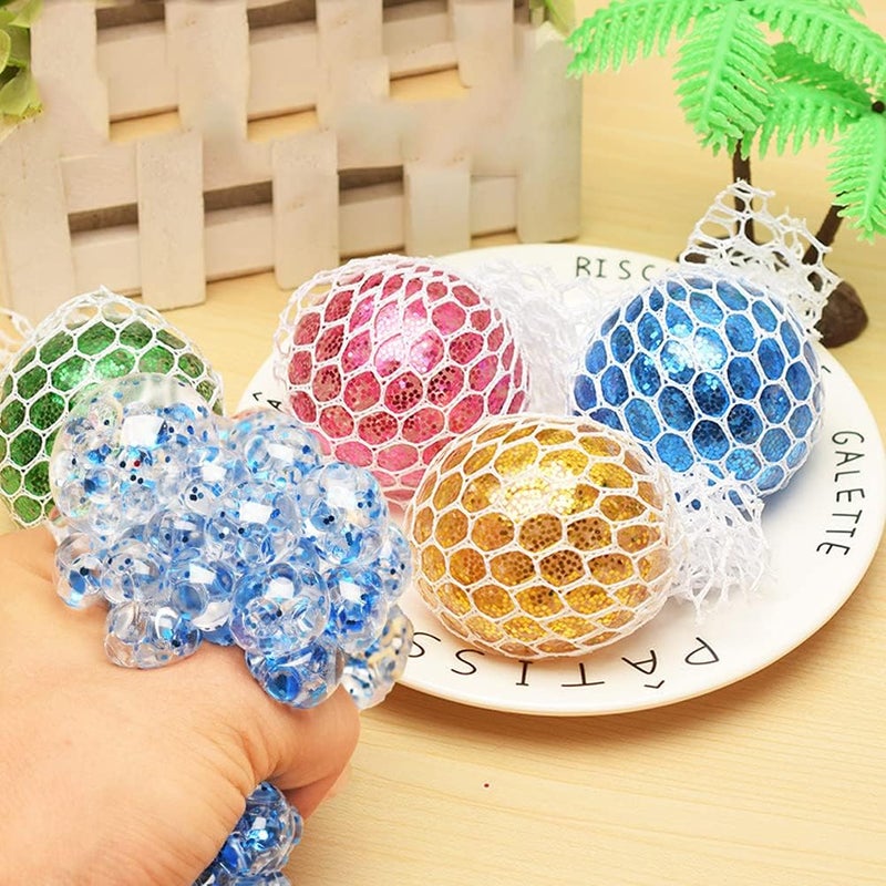 klarako 1pcs Squeeze Fidget Toy with Mesh Net Stress Reliever Colorful Bead Stress Relief Squeeze Ball for Birthday Gifts Boys & Girls Calming, Anxiety Relief, ADHD, ADD - Image 2