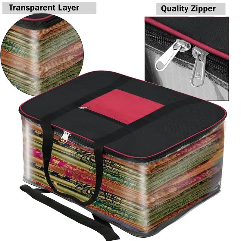 NISUN 1 Pack Moisture Proof Big Nylon Transparent Underbed Storage Bag/Stationery Paper/Blankets/Clothes Storage Bag (BlackRed, 57x47x26 cm), Rectangular - Image 4
