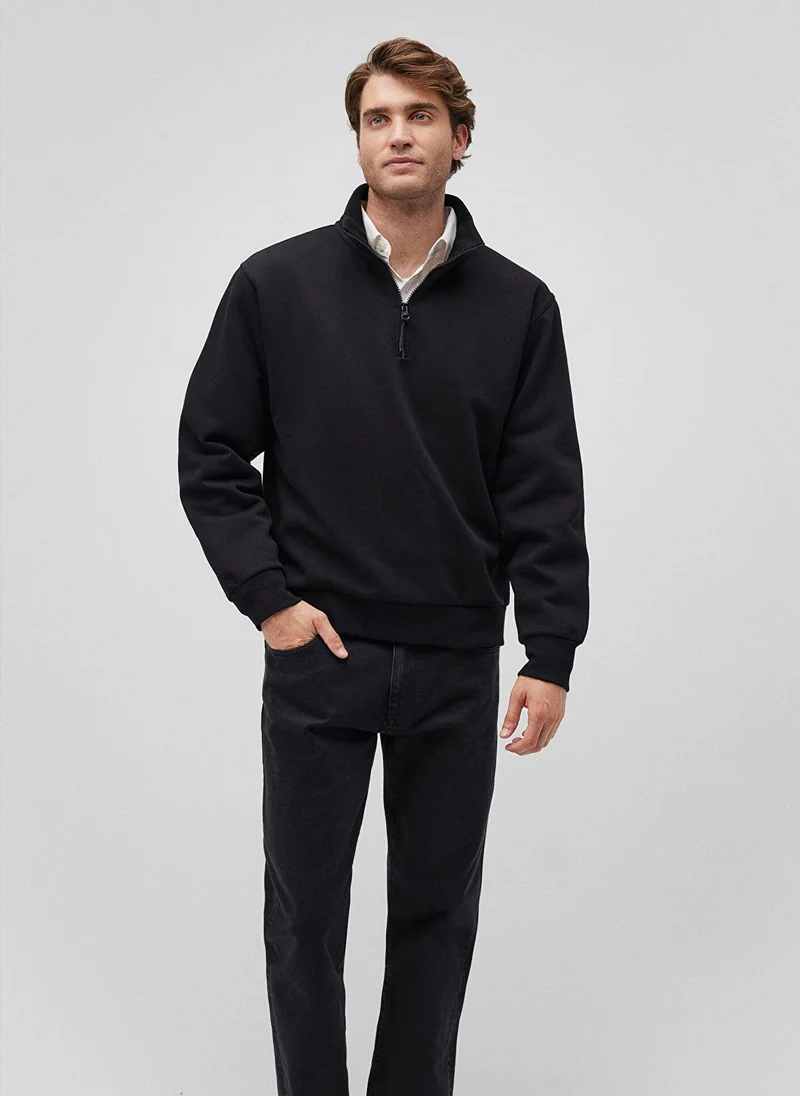 مافي Half Zip Black Basic Sweatshirt