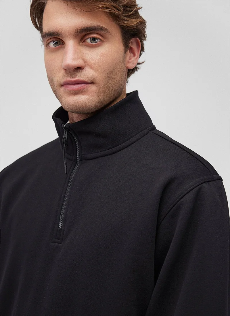 مافي Half Zip Black Basic Sweatshirt