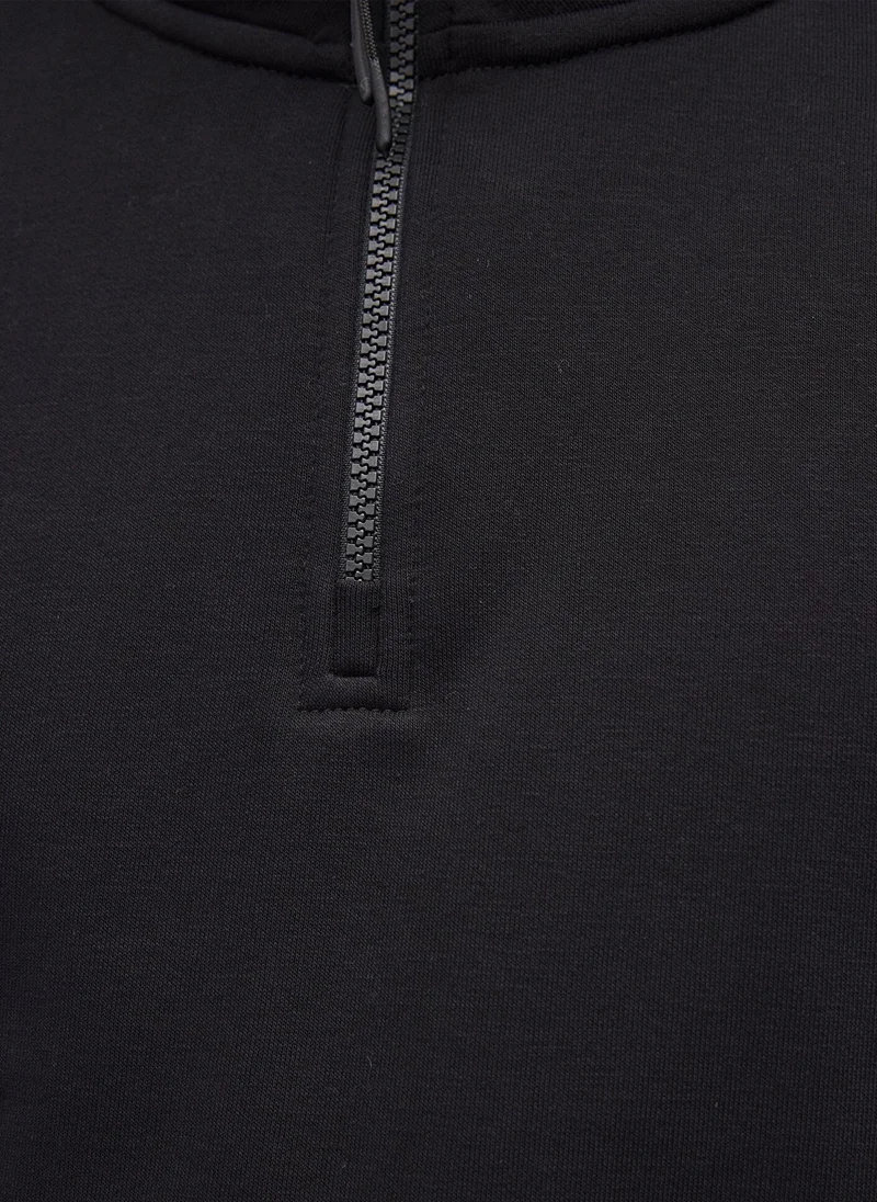 مافي Half Zip Black Basic Sweatshirt