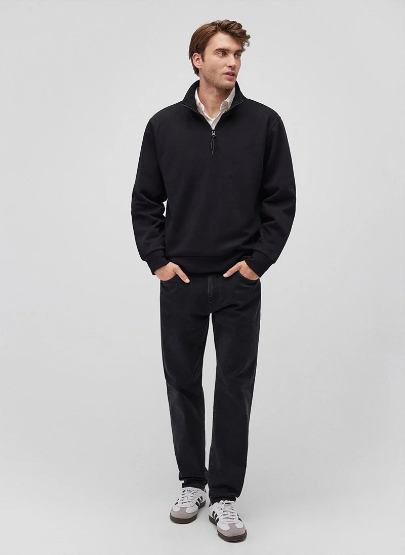 مافي Half Zip Black Basic Sweatshirt