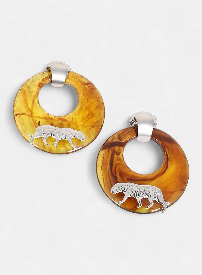 SOHI Women The Circular-Panthera Statement Earrings | Metallic Silver Colour | One-Size | Metallic Acrylic & Alloy Material | Push Back Closure | Earrings For Evening & Party Wear